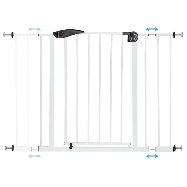 ECD Germany Türschutzgitter für Kinder, Hunde und Katzen, 85-95cm inkl. 10cm Verlängerung, ohne Bohren, Weiß, beidseitig, Selbstschließend, Metall-Gitter zum Klemmen, Treppenschutzgitter Absperrgitter