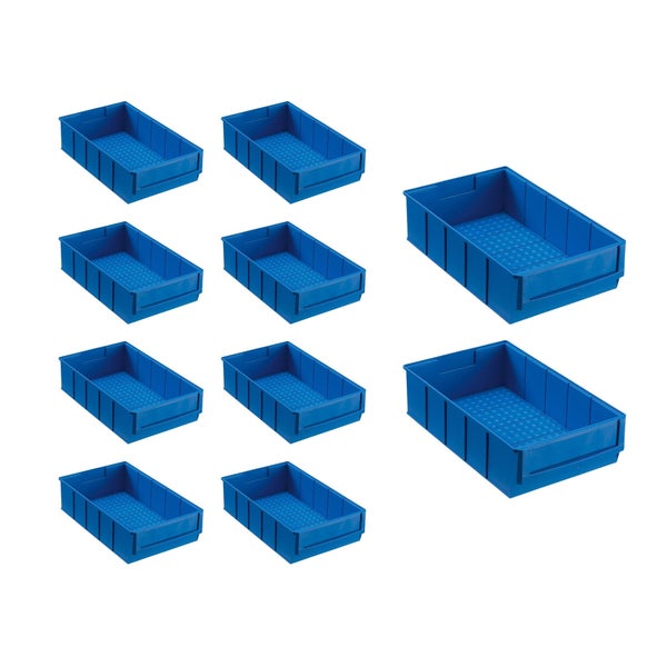 PROREGAL SparSet 10x Blaue Indurstriebox 300 B HxBxT 8,1 x 18,3 x 30 cm 3,4 Liter Sortimentskasten