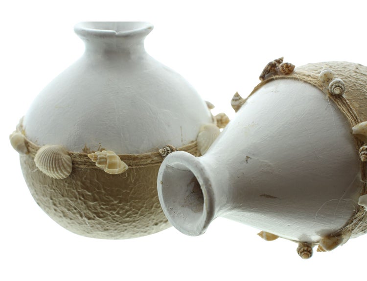 FRANK FLECHTWAREN | Dekovase Muscheln, 2er Set, MDF, MUSCHELN, 9,5 x 9,5 x 8,5 cm, 7,5 x 7,5 x 11 cm