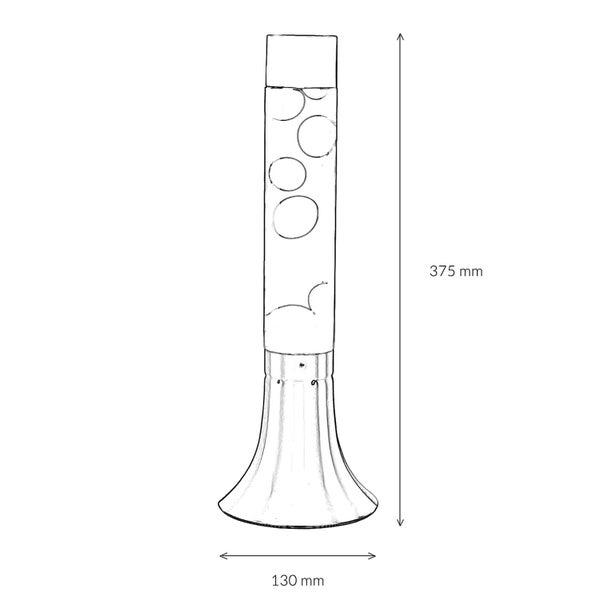 Skizze einer Lavalampe mit den Maßen 375 mm Höhe und 130 mm Breite