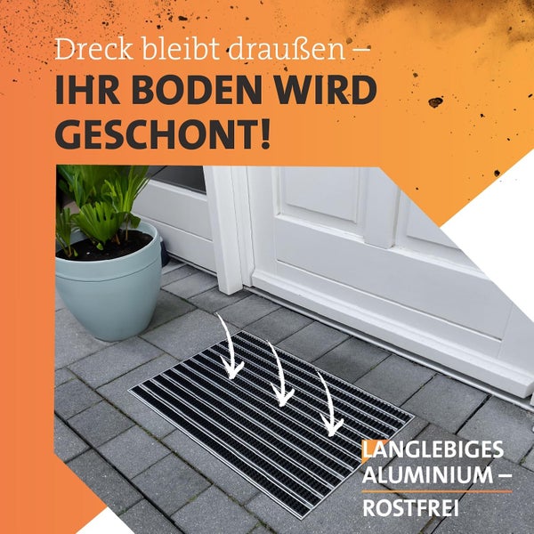 Schmutzfangmatte mit Aluminiumrahmen für Eingang | Einbau Alu-Fußmatte Außenbereich | Robuste, eingelassene Eingangsmatte Schwarz 150 x 100 cm
