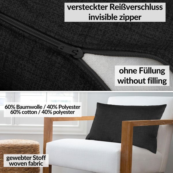 Kissenhülle Anthrazitschwarz 30x50cm ohne Füllung Leinenoptik