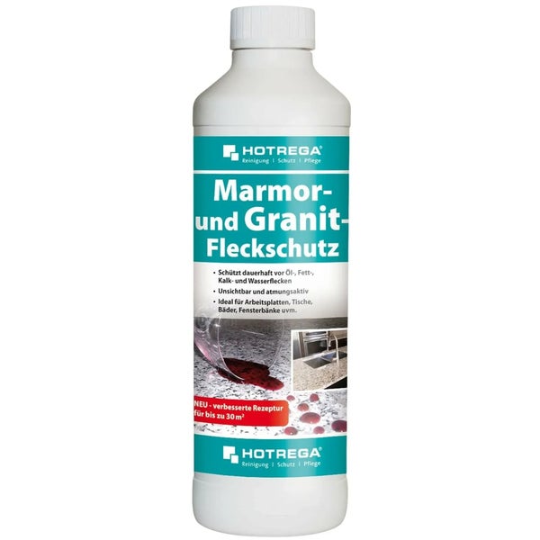 Hotrega Marmor und Granit Fleckschutz Flasche für die Imprägnierung von Naturstein Oberflächen wie Arbeitsplatten und Tische.