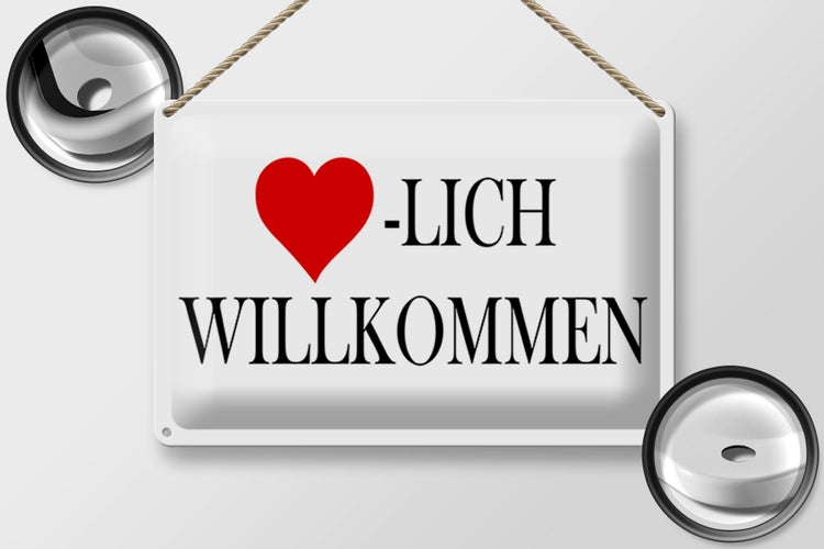 Blechschild Spruch 30x20cm Herzlich Willkommen Herz