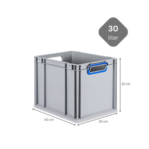 PROREGAL Spar Set 4x Eurobox Nextgen Color Mit Auflagedeckel & Schiebeschnappverschlüsse HxBxT 32 x 30 x 40 cm Griffe Blau Offen Glatter Boden