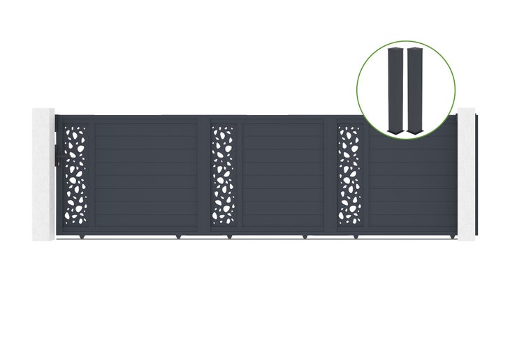 Graues Schiebetor mit modernem Design für den Außenbereich