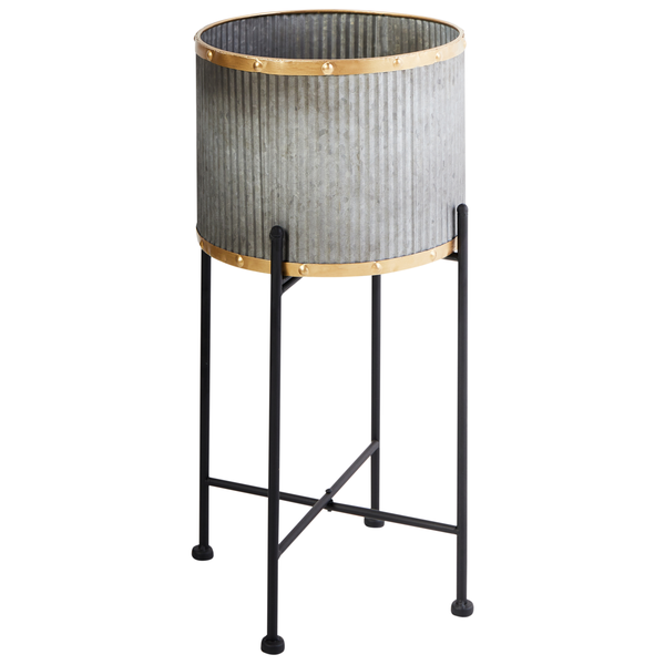 Blumentopf mit Beinen FEUILLE Metall 26 cm Grau