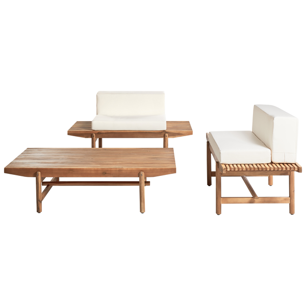 Lounge Set mit Tisch 2-Sitzer GIAVENO Akazienholz Cremeweiß