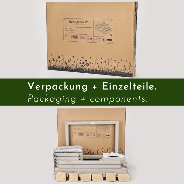 WONDERMAKE® Design Kindersitzgruppe Outdoor Garten Holz mit Abdeckung, Kinder-Sitzgarnitur Indoor Picknick-Gruppe ab 3 Jahre, beige grau