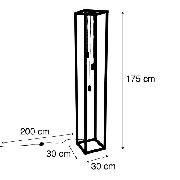 Abbildung einer Standleuchte mit den Maßangaben 175 cm Höhe, 30 cm Breite und 30 cm Tiefe.