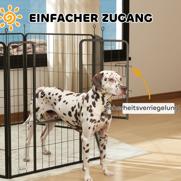 PawHut Welpenauslauf 100 cm Hoch, 6-TLG. Hundelaufstall DIY Welpenlaufstall mit Tür, Freilaufgehege für kleine, mittelgroße und große Hunde, Stahl, Schwarz