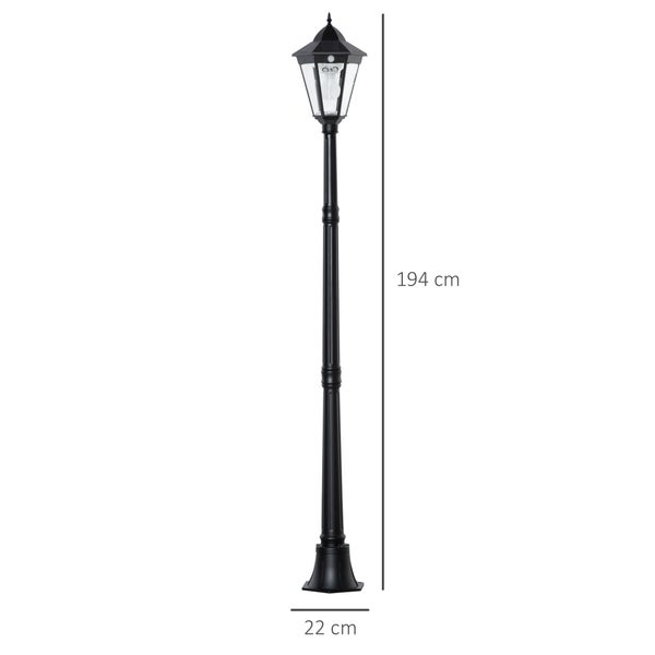 Outsunny Solar Gartenlaterne,  Gartenleuchte Wegleuchte mit 19 LED, 130 Lumen, 3000K, 22 x 22 x 194 cm, Glas, Schwarz