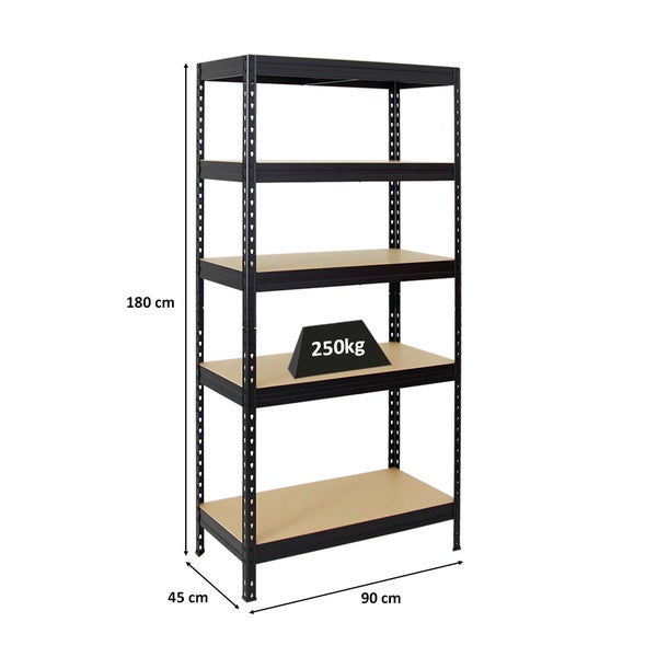 PROREGAL Schwerlastregal Rivet HxBxT 180 x 90 x 45 cm Fachlast 250 kg Innovatives Stecksystem Schwarz