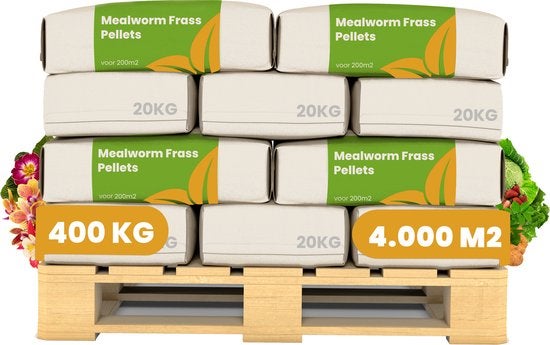Palette mit 20 Kilogramm Sacken Mehlwurm Frass Pellets