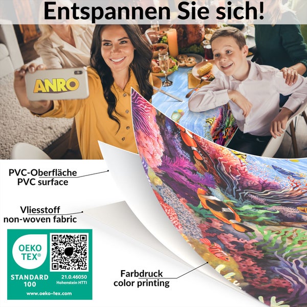 Tischdecke mit Meeresmotiv, PVC Oberfläche, Vliesstoff und Farbdruck