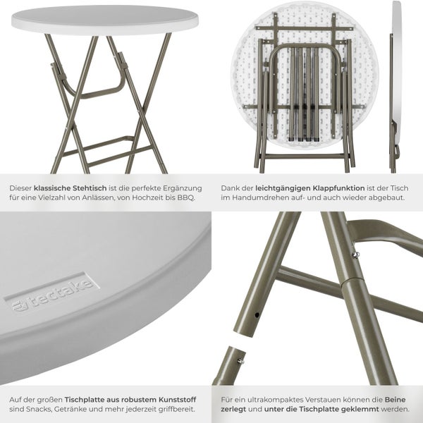 Stehtisch mit klappbarem Gestell und Kunststofftischplatte