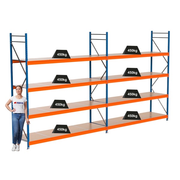 Regal mit Ebenen und 450 Kilogramm Traglastsymbol