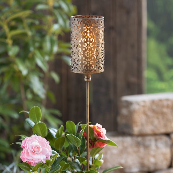 FRANK FLECHTWAREN | Gartenstecker Ornament, METALL, GLAS, 11 x 11 x 100 cm