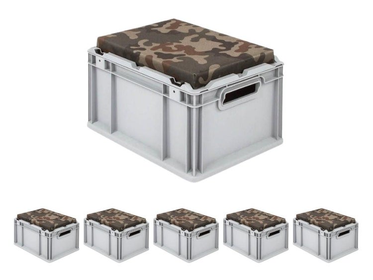 PROREGAL SparSet 6x Eurobox NextGen Seat box Camouflage HxBxT 265 x 30 x 40 cm 20 Liter Griffe Offen Eurobehälter Sitzbox Transportbox