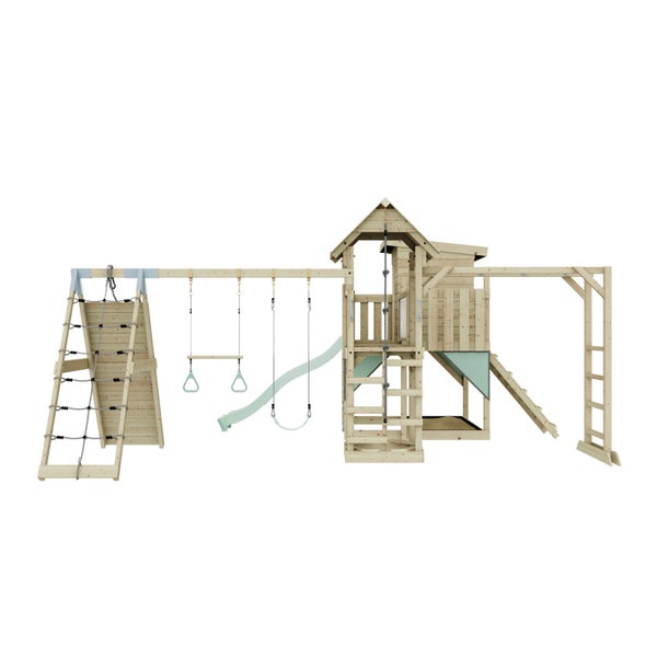 Spielplatz mit Kletterwand, Schaukel und Rutsche