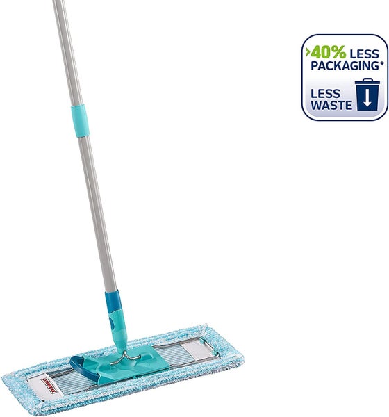 Leifheit rückenschonender Bodenwischer Profi XL super soft, Stahlstiel 146cm, Wischmopp mit Fußklick, Wischbezug für Parkett und Kork, 360° Drehgelenk, Click-System, umweltfreundlicher Karton