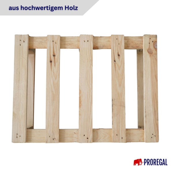 Holzpalette aus hochwertigem Holz in der Draufsicht. Proregal Logo.