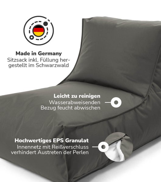 mokebo Sitzsack für Kinder und Erwachsene 'Der Sundowner', Bean Bag mit Füllung oder Liege für Indoor & Outdoor in Anthrazit