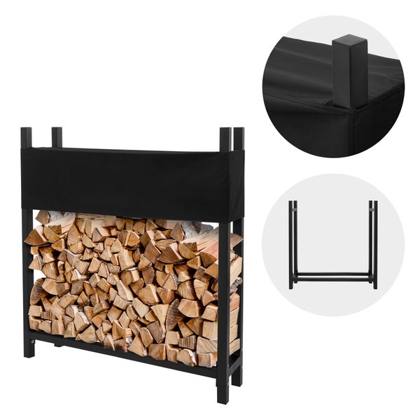ML-Design Metall Kaminholzregal mit Abdeckung, 113x25x115cm, Anthrazit, Stahl, Stapelhilfe Außen mit Schutzhülle, Garten Kaminholzunterstand 0,5m³/1 SRM, Feuerholzregal Brennholzregal Kaminholzständer