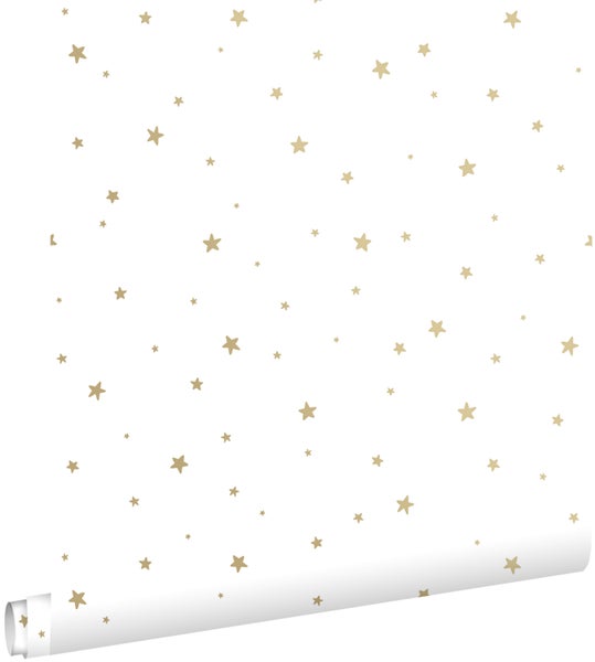 ESTAhome Tapete kleine Sterne Weiß und Gold - 53 cm x 10.05 m - 139259