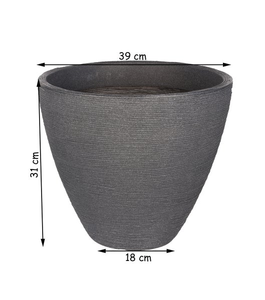 BigDean Pflanzkübel in Grau Granitstein-Optik - Rillentopf rund - 39x31cm - Outdoor Blumenkübel groß - Übertopf für Innen & Außen - Pflanzentopf