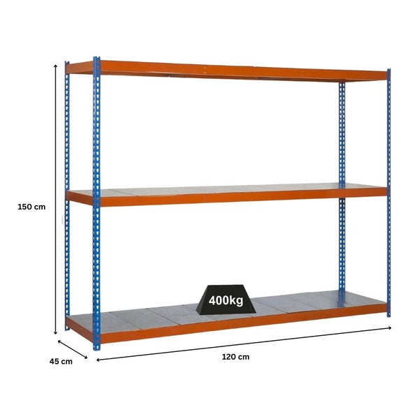 PROREGAL Schwerlastregal Mid Metal Yeti Three HxBxT 150 x 120 x 45 cm Fachlast 400 kg Blau-Orange