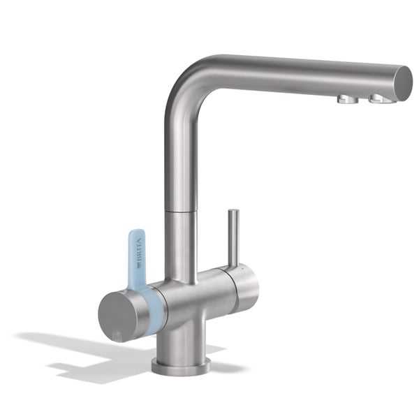 BRITA 3-Wege-Küchenarmatur (Edelstahl, eckig) inkl. 1 x BRITA P 1000 Wasserfilter – Küchenarmatur für gefiltertes und ungefiltertes Wasser direkt aus der Leitung