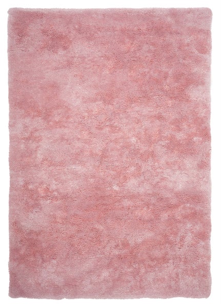 Rechteckiger Hochflorteppich mit weicher Struktur in Rosa.