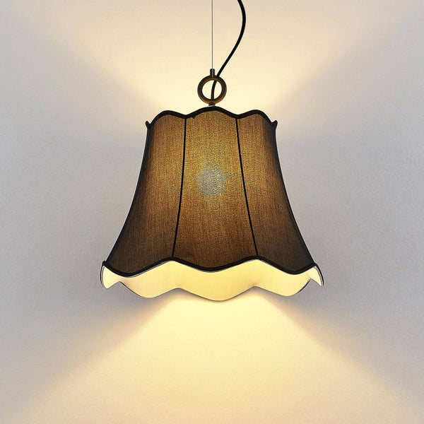 Lucande Pendelleuchte Binta (Retro, Vintage Antik) in Alu aus Textil (1 flammig E27) - Hängeleuchte Esstischlampe Hängelampe Wohnzimmerleuchte