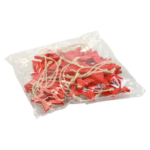 Verpackung mit roten Holzsternen mit Kordel zur Dekoration