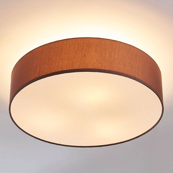 Lindby Textil Deckenleuchte rund 50 cm, Deckenlampe Stoff braun 3x E27 max. 11W ohne Leuchtmittel Schlafzimmerlampe Wohnzimmerlampe Textillampe
