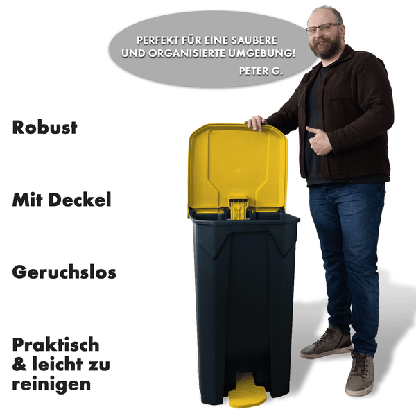 FLOORDIREKT Mülleimer Olaf Step-On Abfalleimer Tretmülleimer Universal Gelb 50 Liter