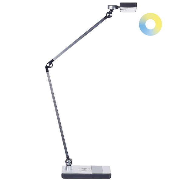 LED Schreibtischlampe LACERTA mit kabellosem Ladegerät Metall Silber