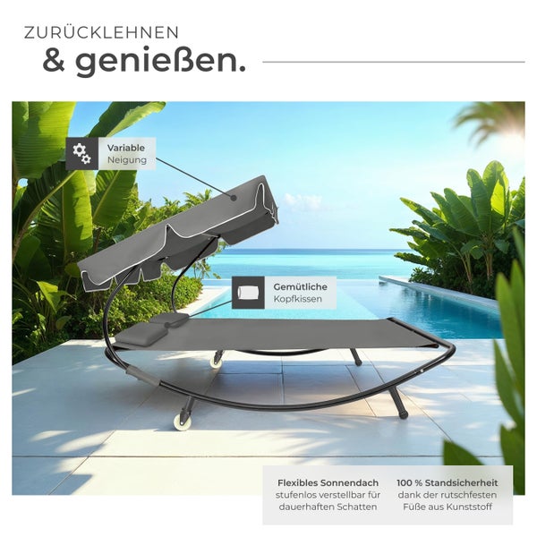 Gartenliege tectake Livorno 215 x 183 x 150 cm für 2 Personen schwarz/grau