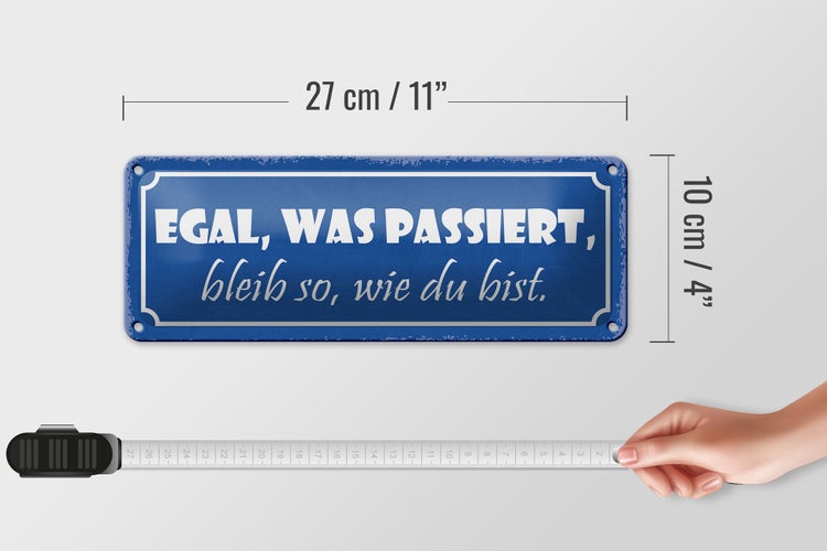 Blechschild Spruch 27x10cm egal was passiert bleib wie bist Dekoration