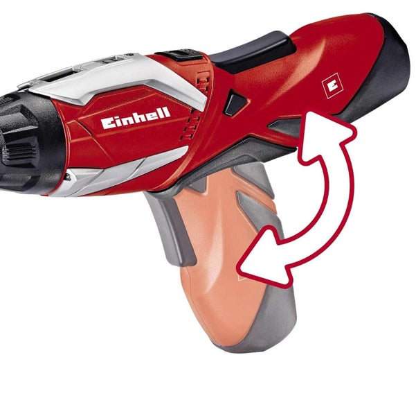 Einhell Akkuschrauber mit drehbarem Griff zur Anpassung der Arbeitsposition.