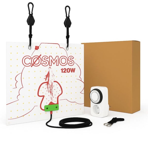 LED Pflanzenlampe Cosmos 120 Watt inklusive mechanischer Zeitschaltuhr und Aufhängesystem.