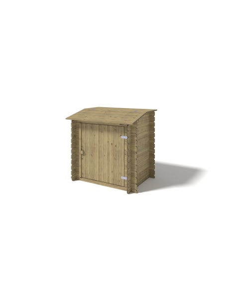 Holzschrank mit Tür und Satteldach zur Aufbewahrung im Aussenbereich