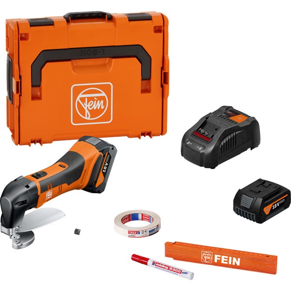 Fein Akku-Blechschere im Set mit L-Boxx, Akkus, Ladegerät und Zubehör