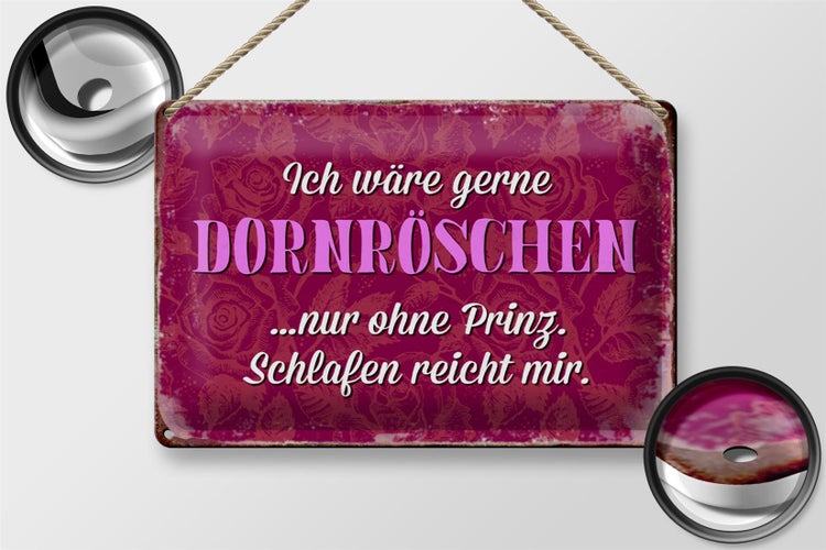 Blechschild Spruch 30x20cm ich gerne Dornröschen ohne Prinz