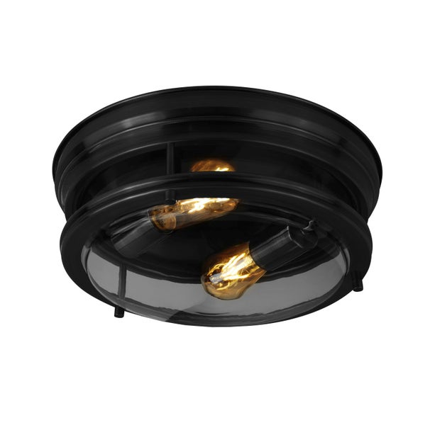 Schwarze Deckenleuchte mit Glasabdeckung und zwei Glühbirnen