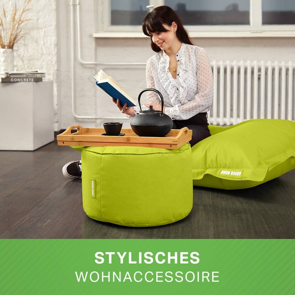 Green Bean Sitzsack-Hocker 45x25cm mit EPS-Perlen Füllung - Fußhocker Fußkissen Sitz-Pouf für Sitzsäcke - Bodenkissen für Kinder und Erwachsene - Fußablage Sitzkissen Sitzhocker Hellgrün