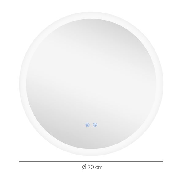 kleankin Badspiegel mit Beleuchtung, Ø70 cm Wandspiegel mit 3 Lichtfarben, IP44 Lichtspiegel mit Touch-Schalter, Memory-Funktion, Badezimmerspiegel mit Anti-Beschlag