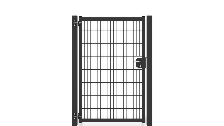 Gartentür ZAUNGURU BASIC-Line aus Metall, Höhe: 163cm, Breite: 123cm, 1-flügelig inkl. Pfosten, Locinox-Schloss und Zubehör, Feuerverzinkt und zusätzlich in RAL 7016 Anthrazitgrau pulverbeschichtet