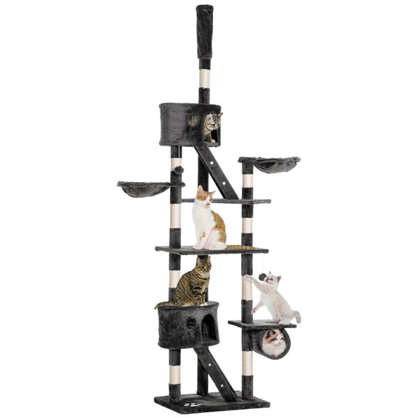 PawHut Katzenkratzbaum 240-260 cm Deckenhoch Kratzbaum groß Kletterbaum Katze Kratzbaum für große Katzen mit Sisalseil Dunkelgrau